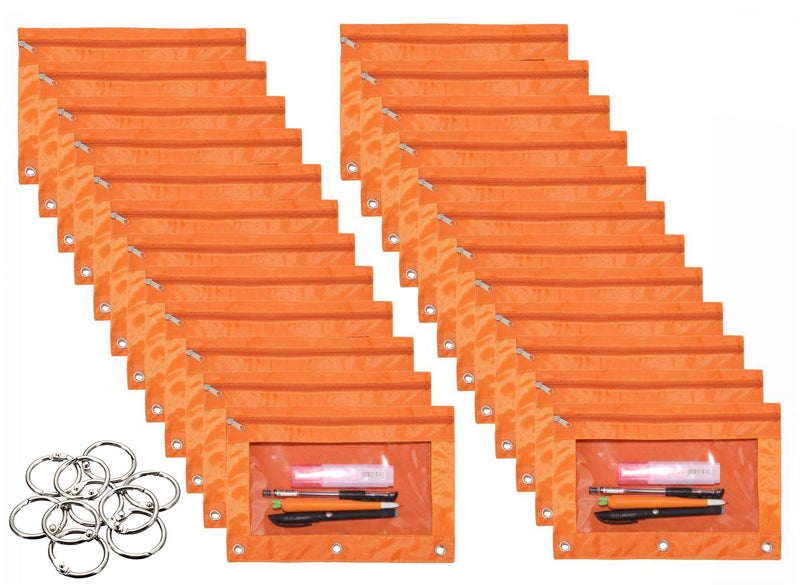 Wodison 24 Packs 3 Ring Binder Pen Pencil Case Pouch Bulk Set Stationery Bag for School Class Office Orange - Image 1
